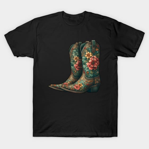 cowboy boots with flowers T-Shirt by PinScher